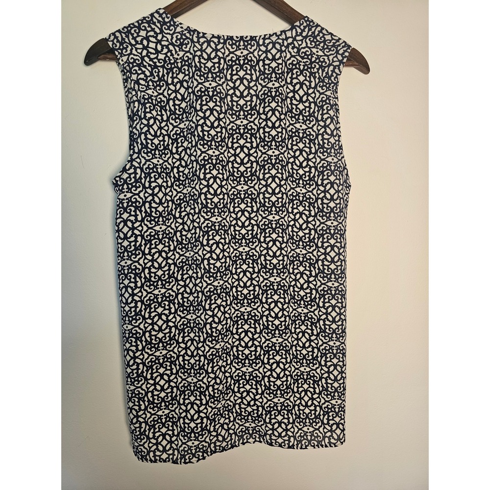 Officecore Laundry by Shelli Segal Blouse Womens Medium Navy White Scroll Draped - Picture 2 of 7